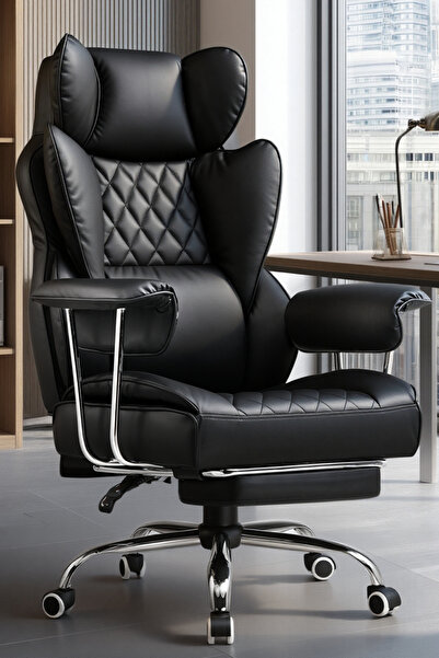 GTPLAYER كرسي مكتب مريح من الجلد الصناعي كبير وطويل، كرسي للدراسة والألعاب، زنبرك جيب - أسود