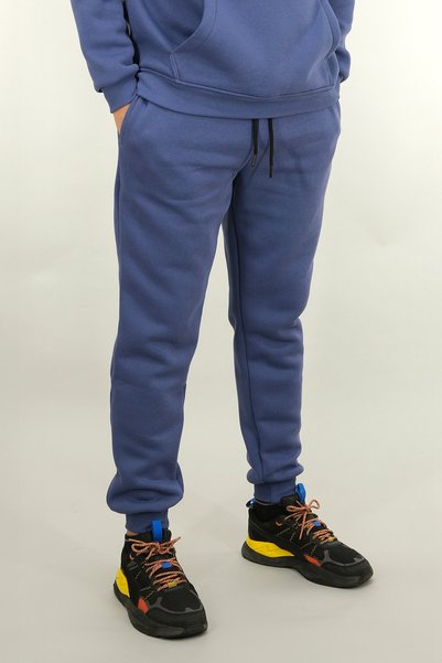 Souris Men's Comfortable Fit Sweatpants Cotton Fleece-Lined Fabric Ribbed Waist Leg 3 Pockets Indigo