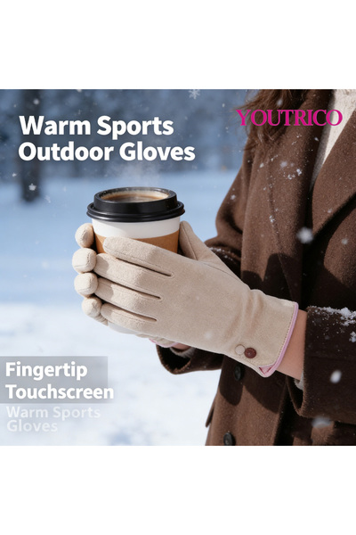 Youtrico قفازات شتوية نسائية بمظهر جلد السويد - متوافقة مع شاشات اللمس، أنيقة ودافئة