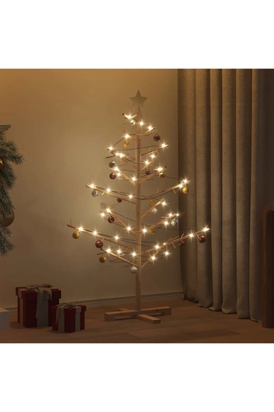 vidaxl شجرة عيد الميلاد الخشبية مع حامل طبيعي 125 سم من خشب الصنوبر الصلب