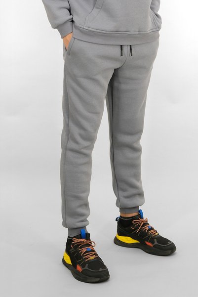 Souris Men's Comfortable Fit Sweatpants Cotton Fleece-Lined Fabric Ribbed Waist Leg 3 Pockets Gray