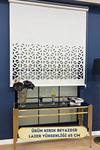 EYMENS HOME EYM316 Lazer Kesim Stor Perde Kırık Beyaz Renk