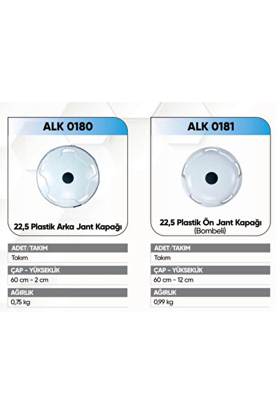 Akyol 22.5 Jant Kapak Plastik Beyaz 2 Ön 2 Arka