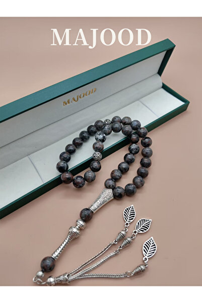 MAJOOD 33 حبة مسبحة من حجر اللهب الحقيقي/مسبحة/10 مم | محمولة باليد | عداد مسابح | هدية رمضان