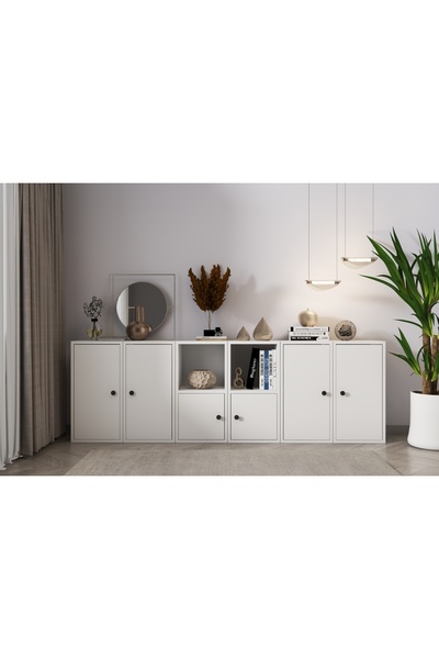 Nettrends Altı Kapaklı Raflı Beyaz Konsol Çıtasız Kns-1213-ç