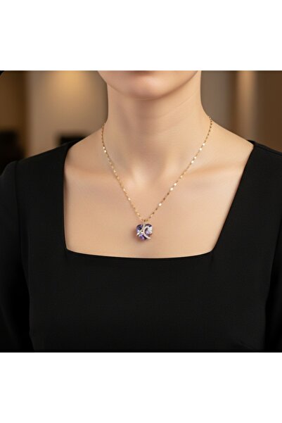 stainless steell gold renk zincirli kalp model çelik kolye