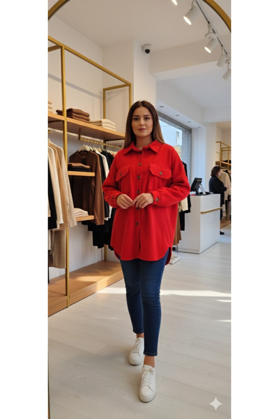 Hanım Zade Butik Emet Kırmızı Polar Gömlek