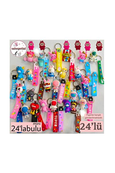 Salsepetial 24'lü Figürlü Anahtarlık 24 mini labubu Hediyeli 3D Silikon Figür...