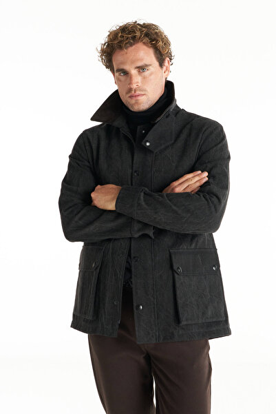 Ted Baker ANTRASİT PAMUK YAKASI KADİFE BARN CEKET