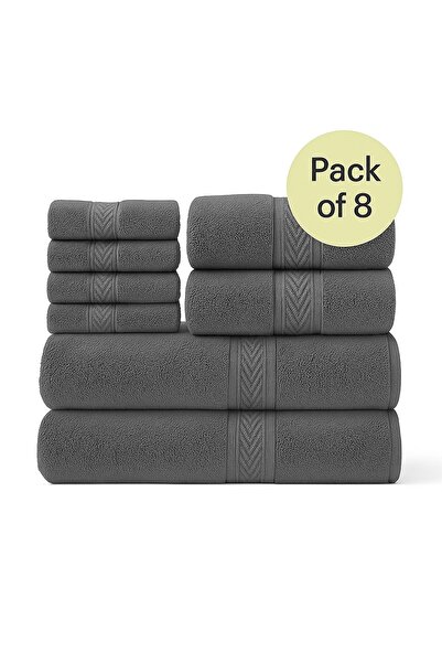 Hotel Linen Klub طقم مناشف تيري فاخر من القطن بنسبة 100%، مكون من 8 قطع - منشفتان للاستحمام، ومنشفتان لليدين، و4 مناشف للوجه