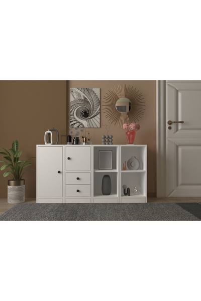 Nettrends Rafli Dolapli Çekmeceli Konsol Beyaz 130 Cm Kns-1041-ç