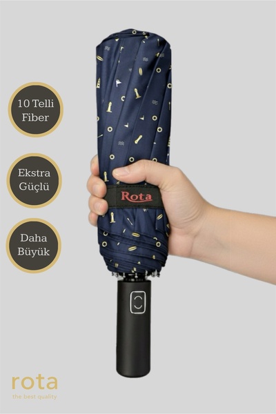ROTA 10 Telli Ekstra Dayanıklı Fiber Tel Otomatik Açılır/kapanır Şemsiye 3060w -Deniz Temalı