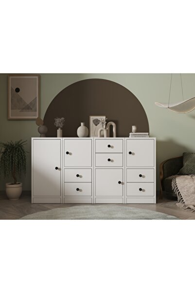 Nettrends Dolaplı Çekmeceli Konsol Beyaz 130cm Kns-1048-ç