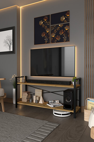 DIGERUI 2 Metal Raflı Televizyon Sehpası Tv ünitesi Tv sehpası Ceviz