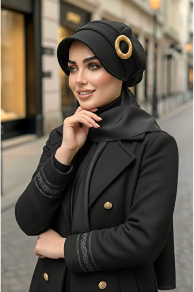 Aişe tesettür Black Gold Buckle Hijab Hat