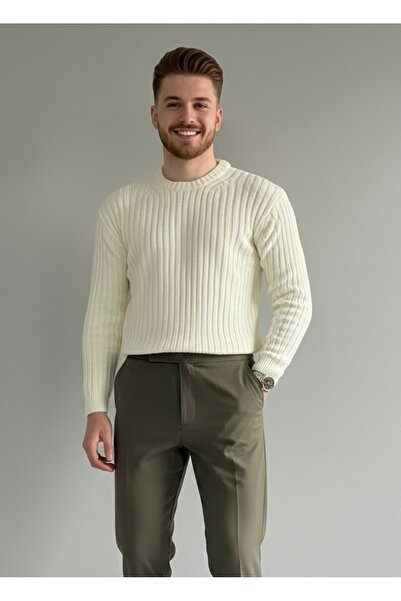 Giyimodam Modern Dokulu Beyaz Örgü Kazak