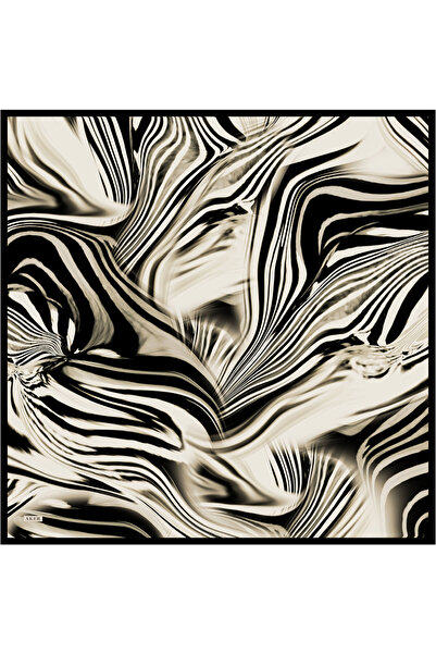 Aker Siyah Fırça Desenli İpek Krep Saten Eşarp