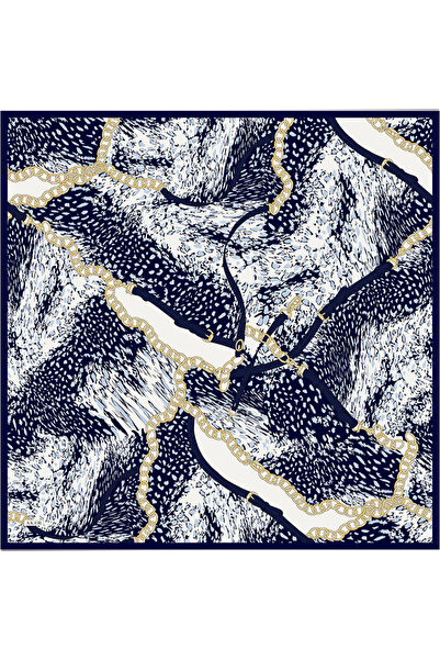 Aker Eșarfă din satin crep de mătase cu imprimeu leopard, albastru marin