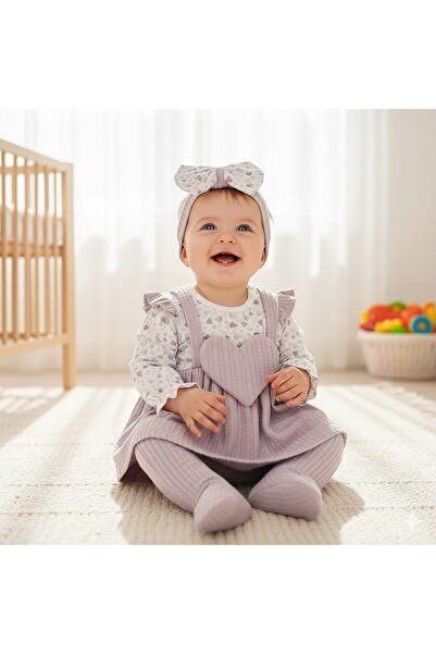 MİNİBORN فستان بناتي ناعم من القطن بنقشة زهور على شكل قلب