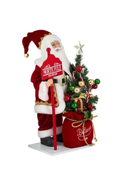 OEM Figurină decorativă Moș Crăciun cu sac, semn și LED 50 cm