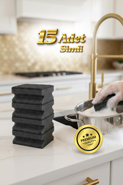 grimorlife 15 Adet Oluklu Siyah Simli Bulaşık Süngeri – Özel Dokulu Dayanıklı...