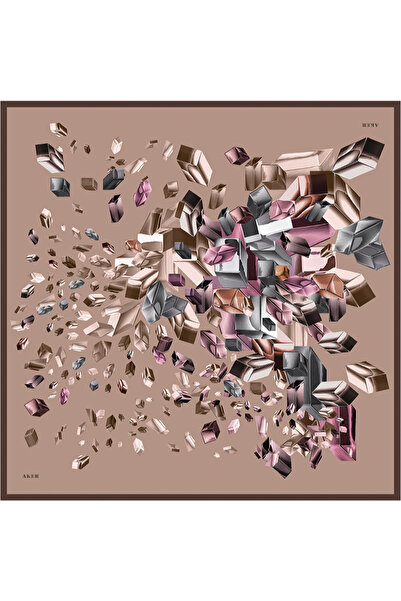 Aker وشاح من الساتان الحريري ذو نمط هندسي وردي