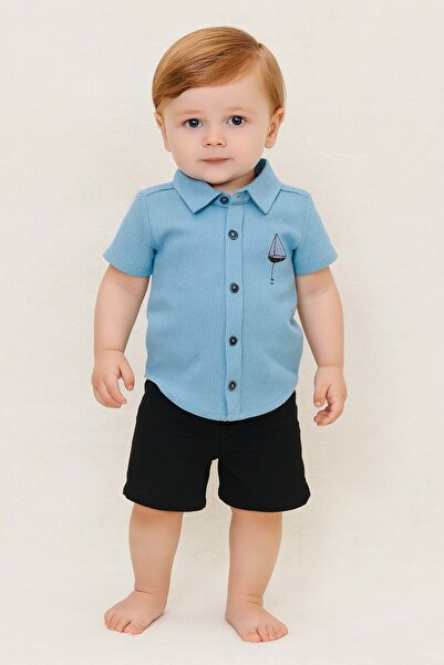 Chicsy Baby Tarz Erkek Bebek Gömlekli Yelken Desenli Belden Ayarlanabilir Kıs...