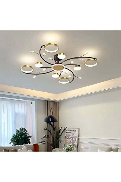 ALC-Shop Lustra LED cu Telecomnda KARINA, 65W, 8 Elemente, Lumina Calda/Rece/Neutra, Dimabila, Auriu