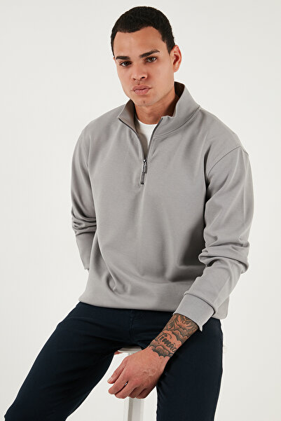 Buratti Cotton Regular Fit Half Zipper Stand Collar Sweat Men's Sweat 5905470