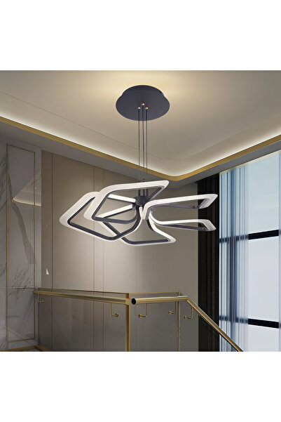 iTin Lustra LED suspendata cu Telecomanda 104W, 5 Patrate, lumina Rece/Calda/...