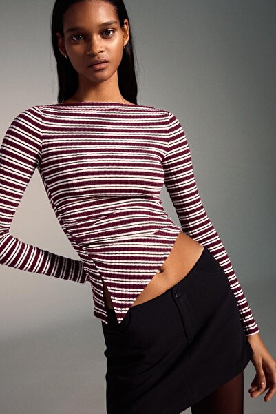 Bershka Asimetrik uzun kollu tişört