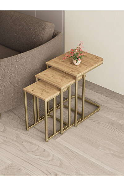 Dekoport Koltuk Altı Sehpası Tekerli Zigon 3 lü Zigon Sehpa Takımı