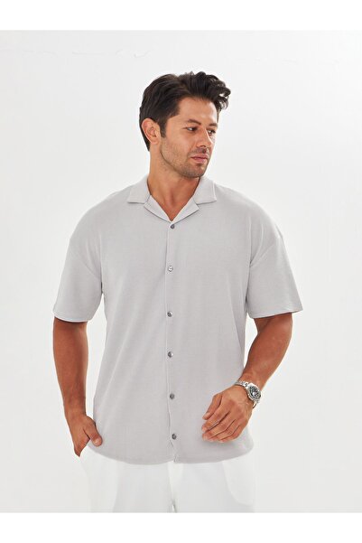 ZİNOX Cămașă casual pentru bărbați cu mânecă scurtă supradimensionat cu guler Apaş cu model răsucit