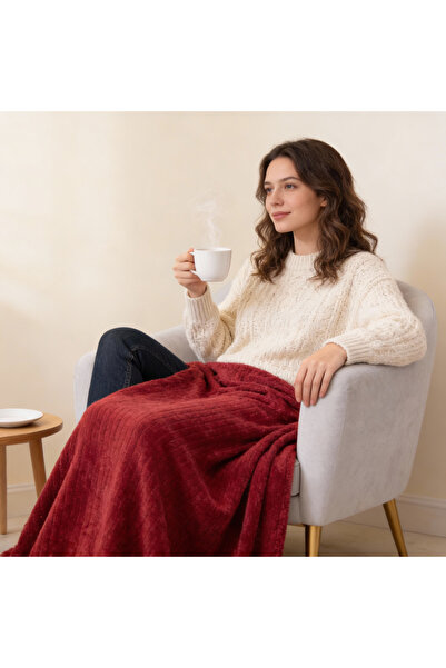 MEYHOME Wellsoft 150x200 Fitilli Tv Battaniyesi (Koltuk Şalı), Bordo