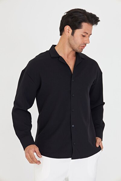 ZİNOX Мъжка риза с дълъг ръкав от еластична Dabıl материя, мандаринен яка, ни...
