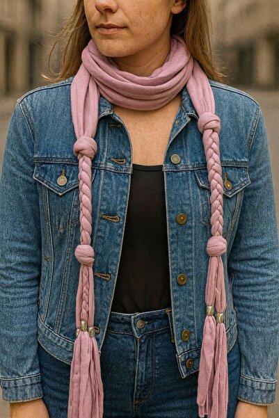 Gönülden Tasarım 200X30 cm Knitted and Beaded Combed Cotton Scarf Neck Tie Po...
