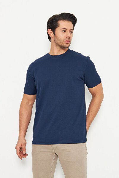 ZİNOX Tricou pentru bărbați, simplu, de bază, cu gâtul turn, cu 2 fire, confortabil, texturat, potrivit pentru utilizare zilnică