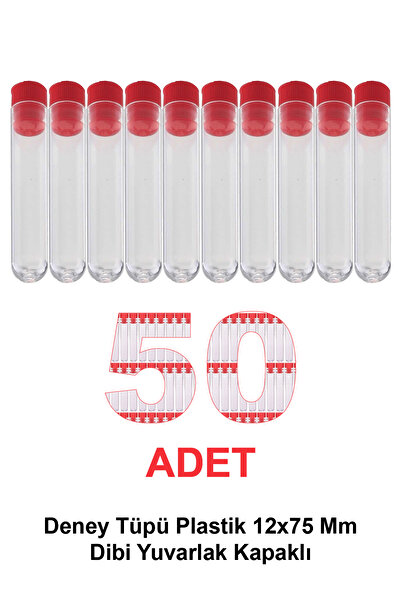 ATEL-SAN Deney Tüpü Plastik 16x100 mm / Dibi Yuvarlak Kapaklı x 50 Adet