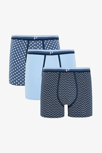 Penti Light Blue Men's Geometric Patterned 3-Piece Boxer