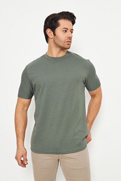 ZİNOX Tricou pentru bărbați, simplu, de bază, cu gâtul turn, cu 2 fire, confortabil, texturat, potrivit pentru utilizare zilnică