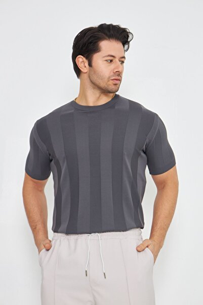 ZİNOX Ανδρικό κοντομάνικο πλεκτό με λαιμόκοψη με απλό ανάγλυφο σχέδιο, κομψό ...