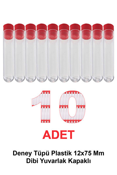ATEL-SAN Deney Tüpü Plastik 12x75 Mm / Dibi Yuvarlak Kapaklı X 10 Adet