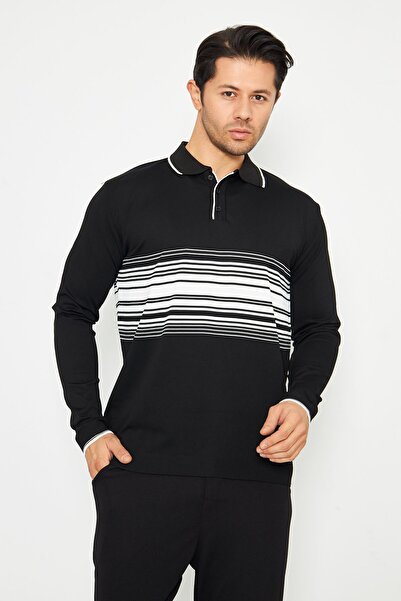 ZİNOX Pulover pentru bărbați cu dungi din material subțire Elegent și confortabil, potrivit pentru purtarea zilnică, cu nasturi, guler polo, cu mânecă scurtă.