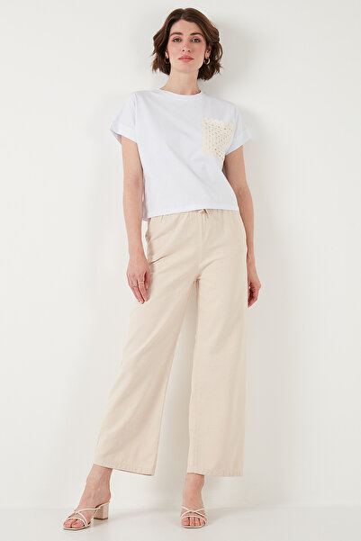 Lela بنطال قطني مريح عالي الخصر واسع الساق 668YP5118