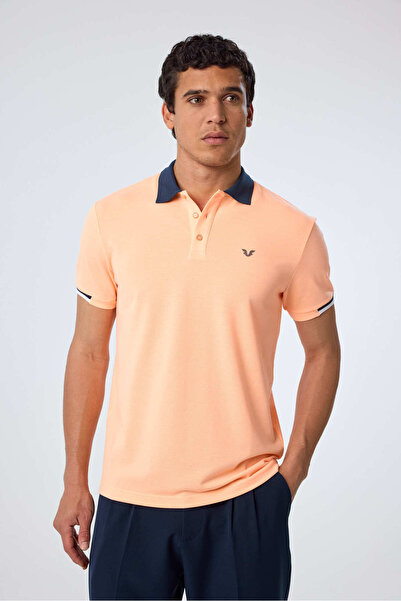 bilcee Men's Salmon Cotton Polo Collar Short Sleeve T-Shirt 9710