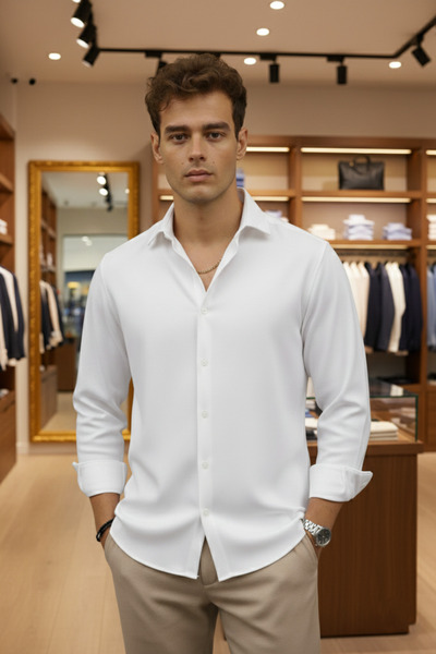 Mamlay White Half Oversized Men's Shirt