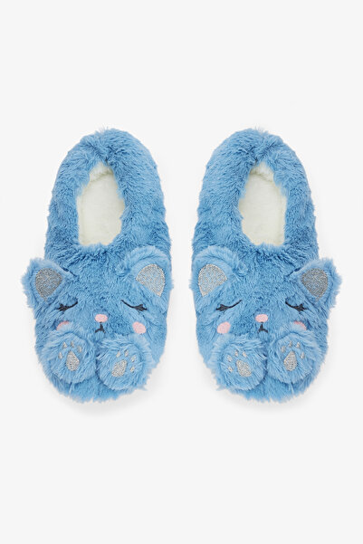 Penti Light Blue Sleepy Cat Animal Embroidered House Slippers