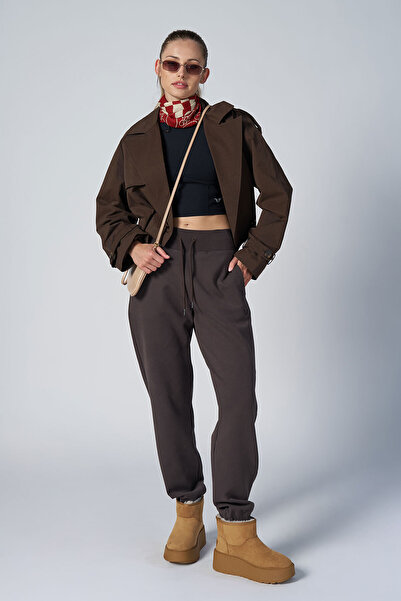 bilcee Women's Brown Brushed Soft Textured Elastic Leg High-Waisted Sweatpant...