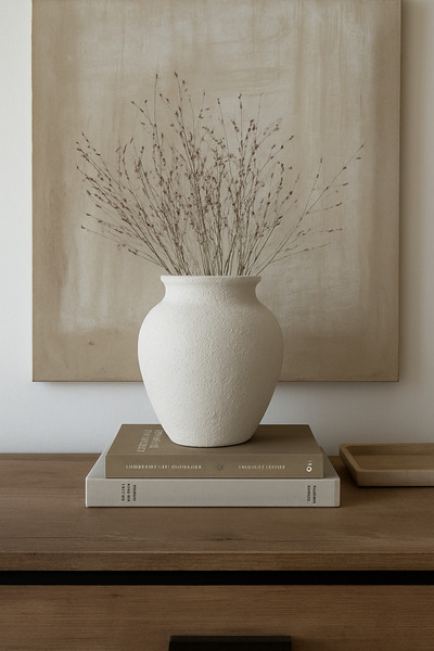Yalda atelier Handmade Natura Matte Dokulu küçük göbekli Dekoratif Vazo beyaz