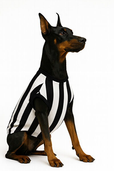 Yumuşak Tüylü Patiler Kedi-Köpek Taraftar Forma Siyah Beyaz - Büyük Irk